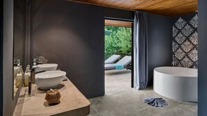Premium Villa | Bathroom | Shower, rainfall showerhead, free toiletries, hair dryer - The Namkhan, a Small Luxury Hotel of the World (Luang Prabang)