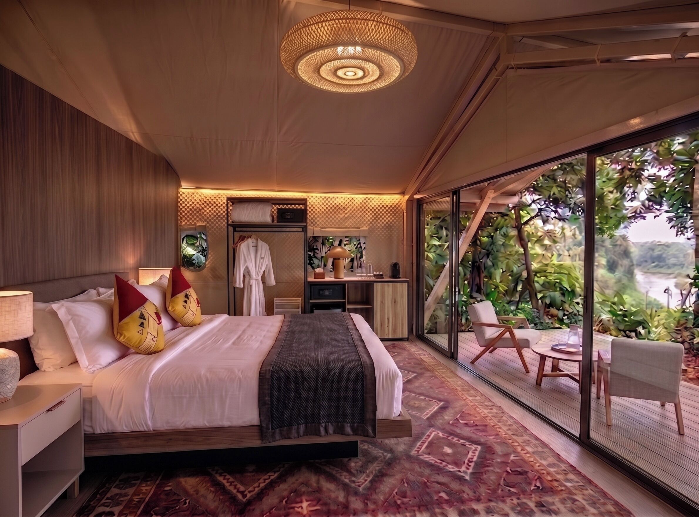 Sábanas de algodón egipcio, ropa de cama de alta calidad y minibar 