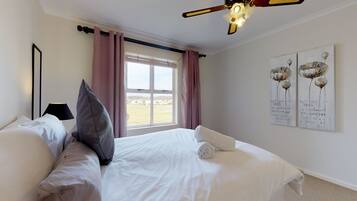 2 bedrooms, blackout curtains, iron/ironing board, free WiFi