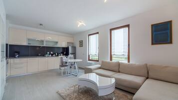 Superior Apartment | Living room | 27-inch LCD TV with digital channels, TV, DVD player