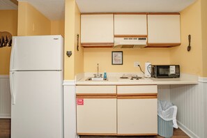 Coffee/tea maker, fridge, microwave, stovetop