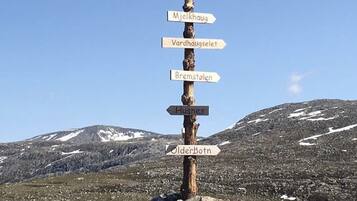 A wooden signpost with directional arrows pointing to various destinations.