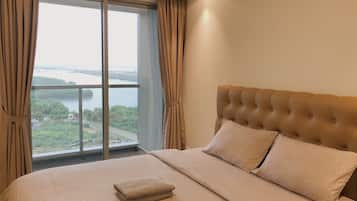 Studio Panoramique, cuisine, vue mer | 2 chambres, literie de qualité supérieure, surmatelas