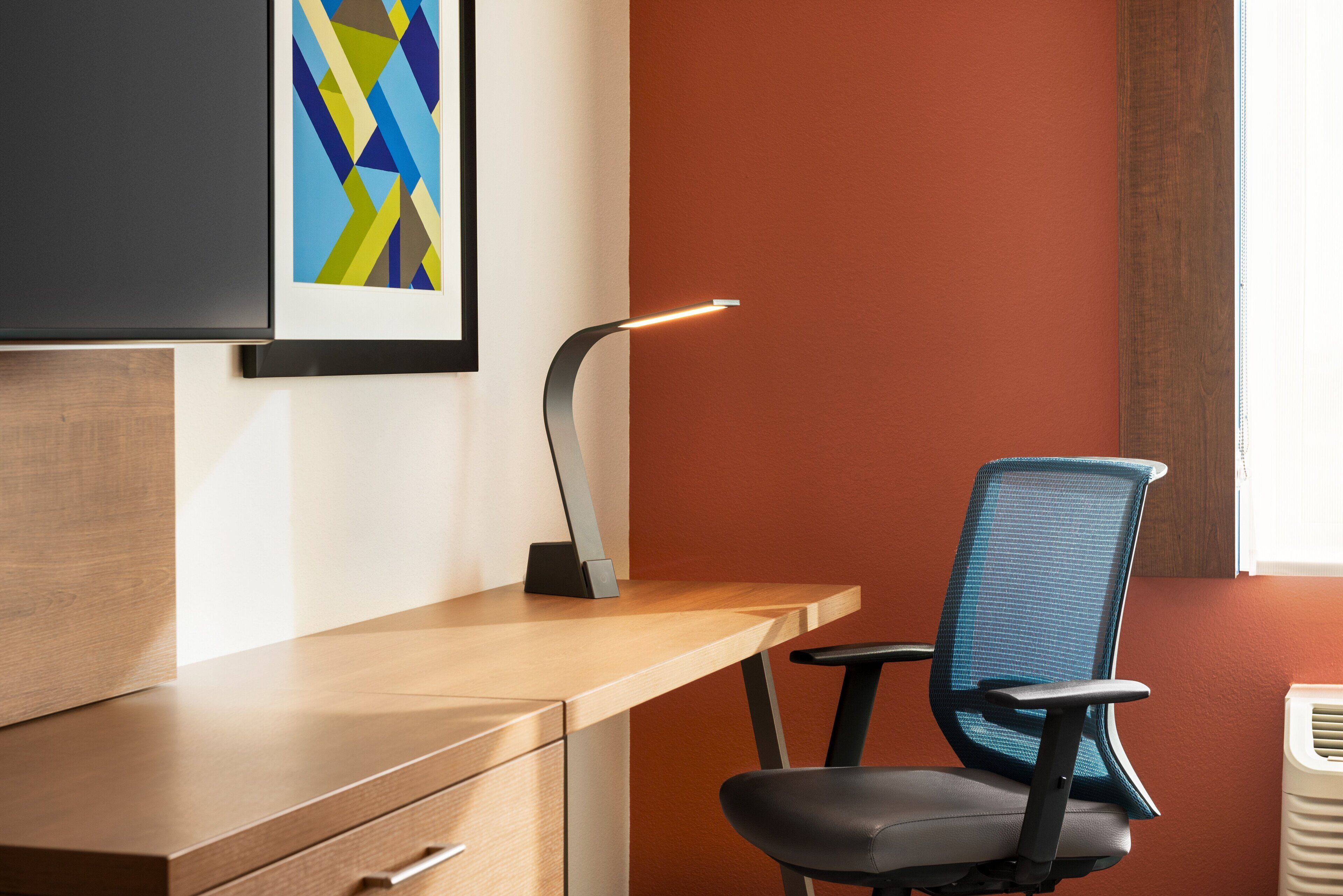 1 bedroom, desk, laptop workspace, blackout curtains