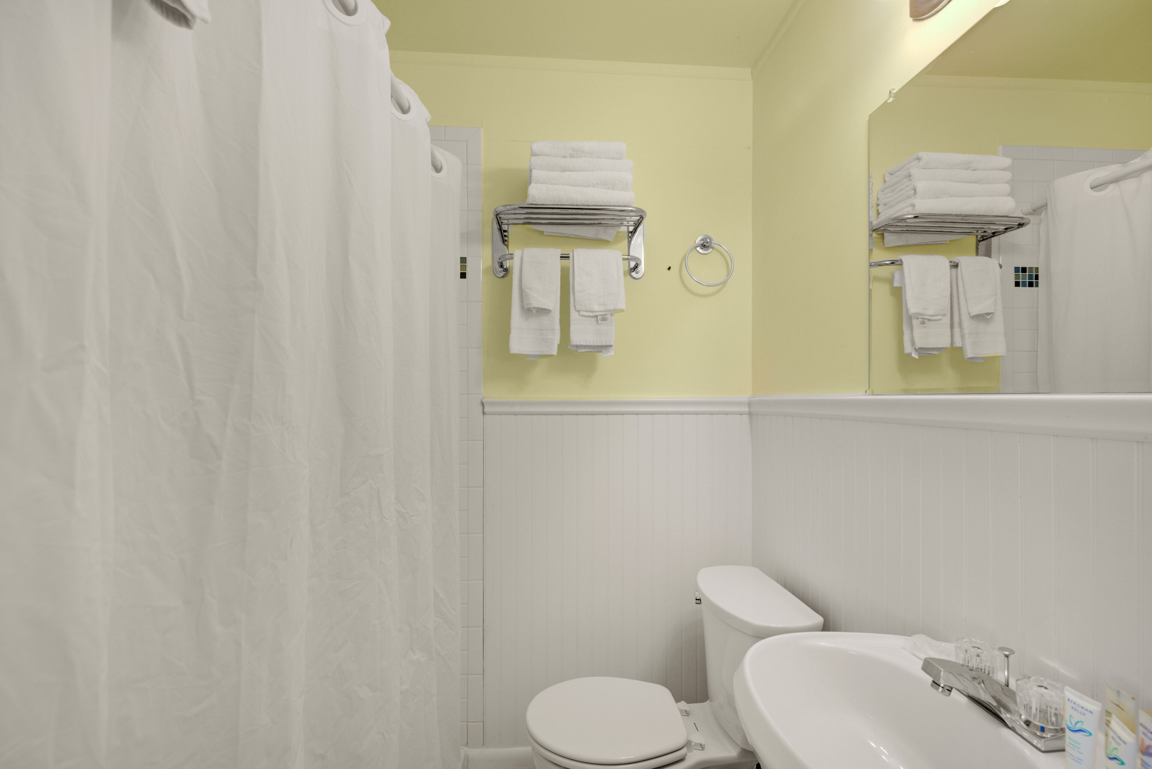 A bathroom with a toilet, sink, and towel rack.
