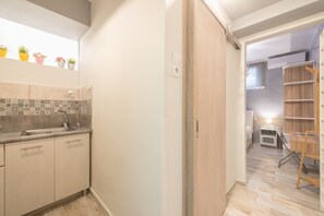 Basic Apartment | Private kitchen | Fridge, microwave, stovetop, espresso maker - Welcoming Koukaki Home by Cloudkeys (Athens)