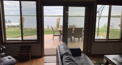Spacious lake home to swim and fish on, amazing views and convenient location.