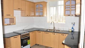 Fridge, microwave, oven, electric kettle