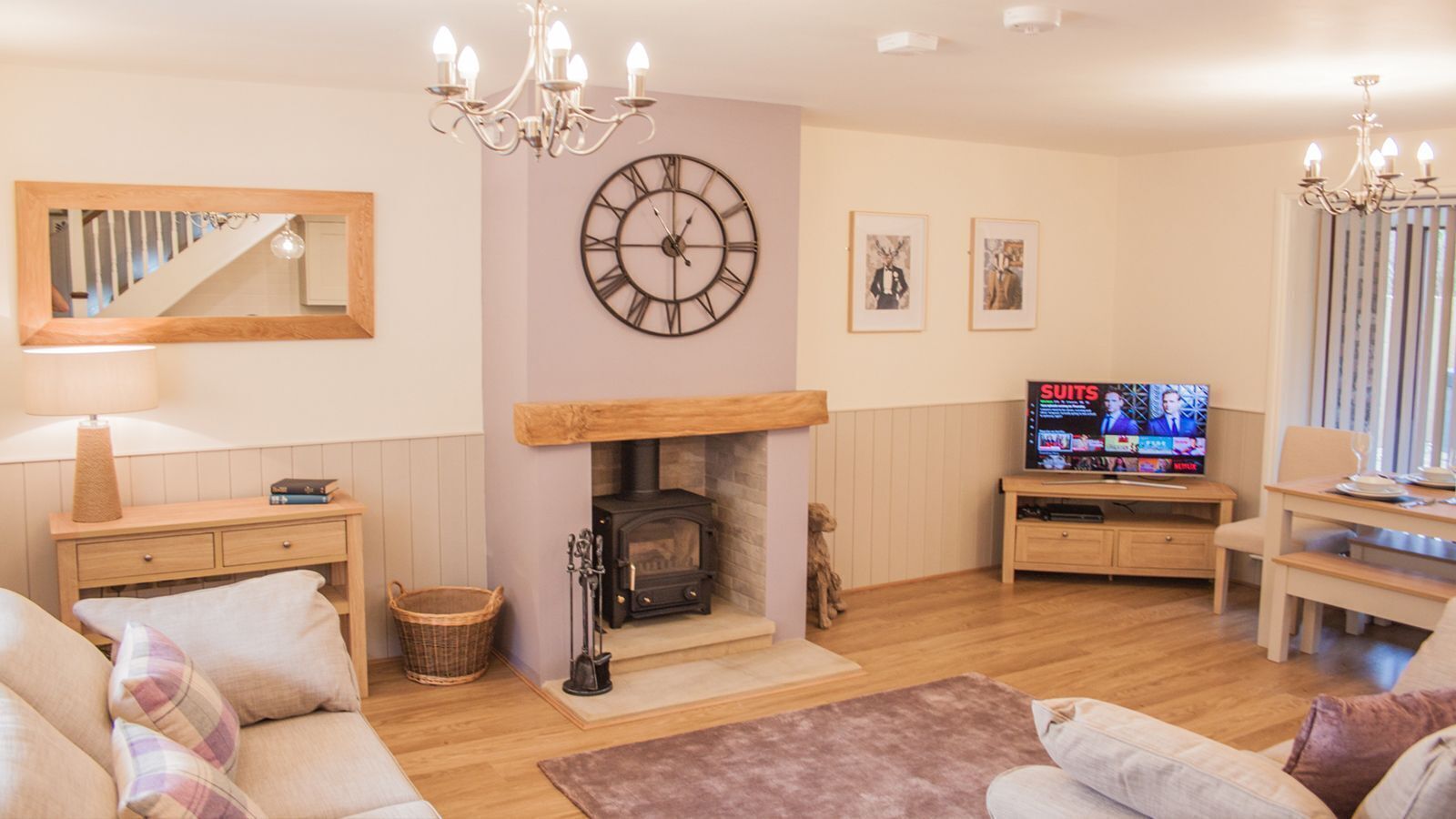 TV, fireplace, video game console