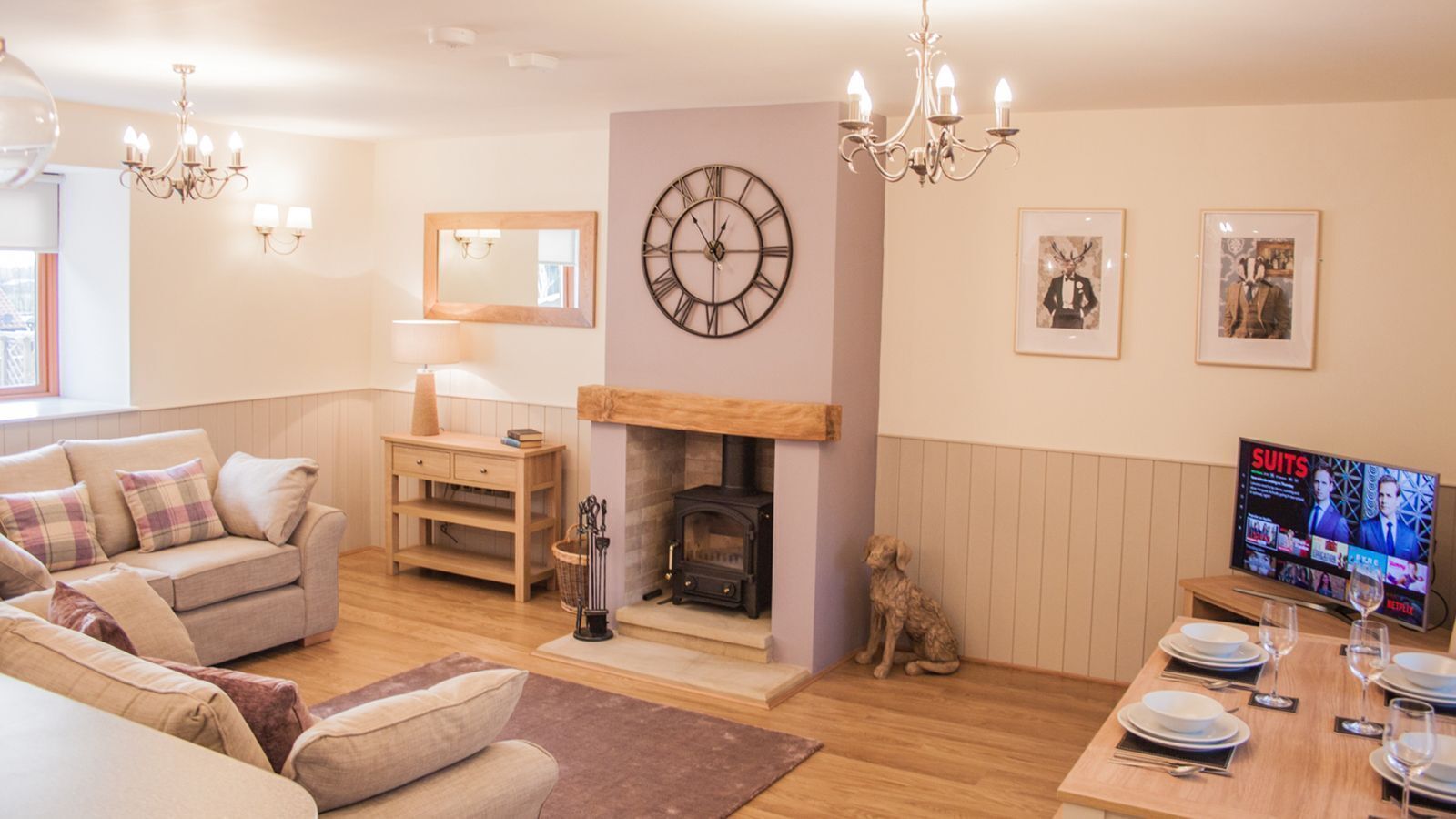 TV, fireplace, video game console