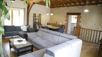 Smart TV, fireplace, DVD player, books