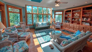 TV, DVD player, books