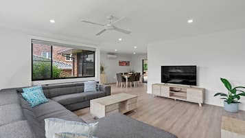 TV connectée, cheminée, lecteur de DVD