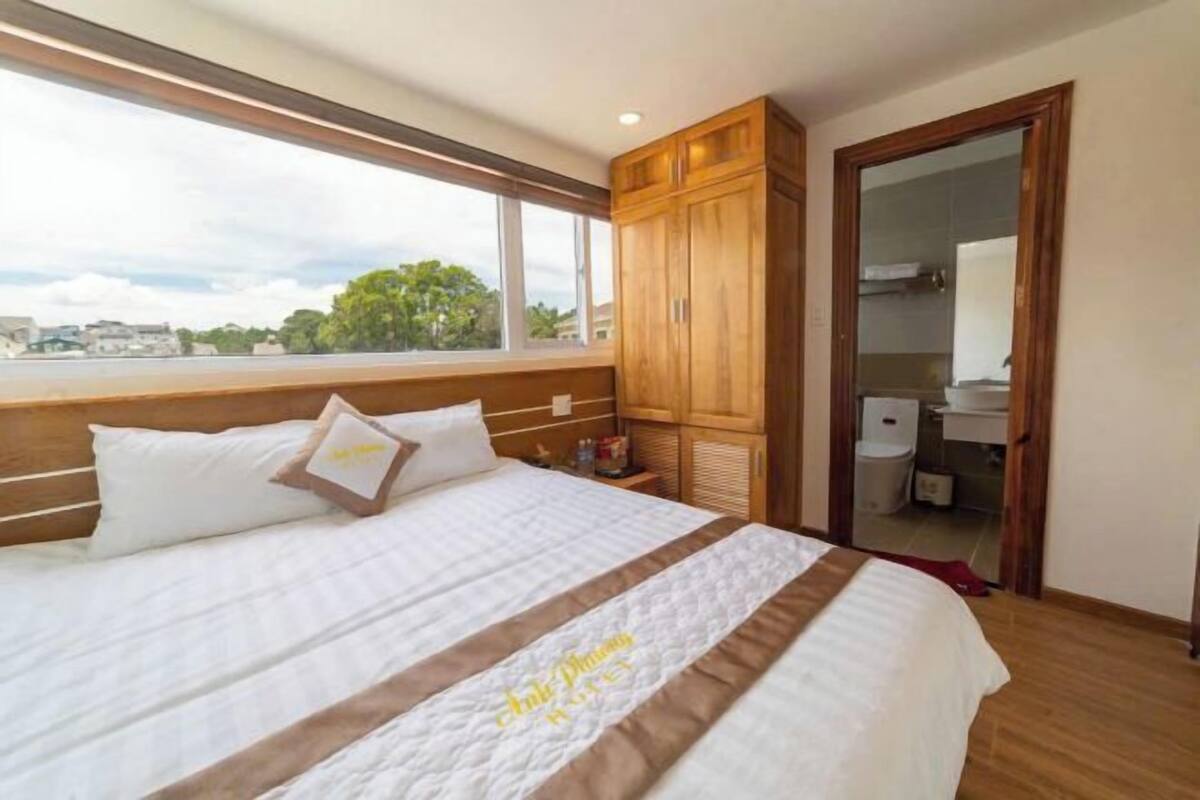 Premium bedding, memory foam beds, desk, laptop workspace