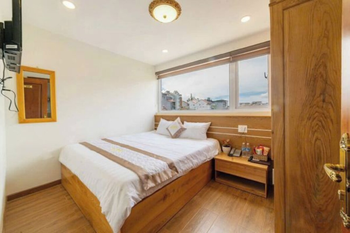 Premium bedding, memory foam beds, desk, laptop workspace