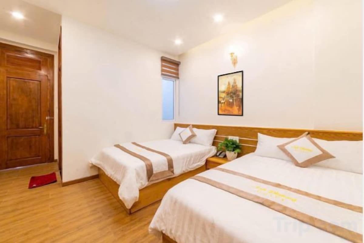 Premium bedding, memory foam beds, desk, laptop workspace