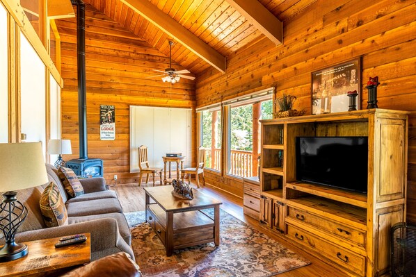 TV, fireplace - Rustic condo w/ fireplace & beautiful ski and mountain views - walk to lifts (Whitefish)