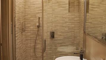 Shower, hair dryer, bidet, towels