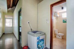 Bathtub, hair dryer, bidet, shampoo