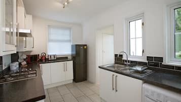 Fridge, microwave, oven, electric kettle