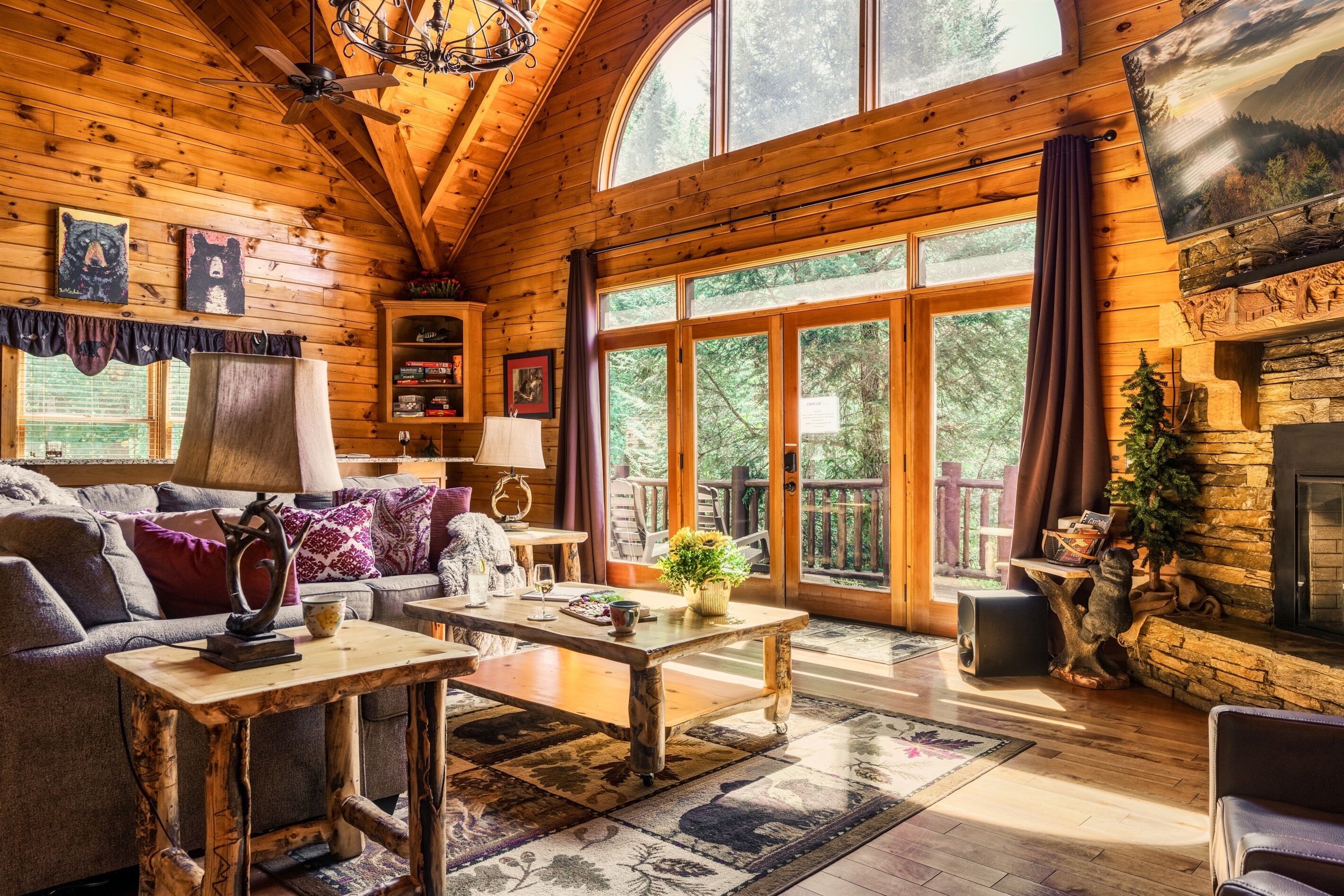 Smart TV, fireplace, DVD player, foosball