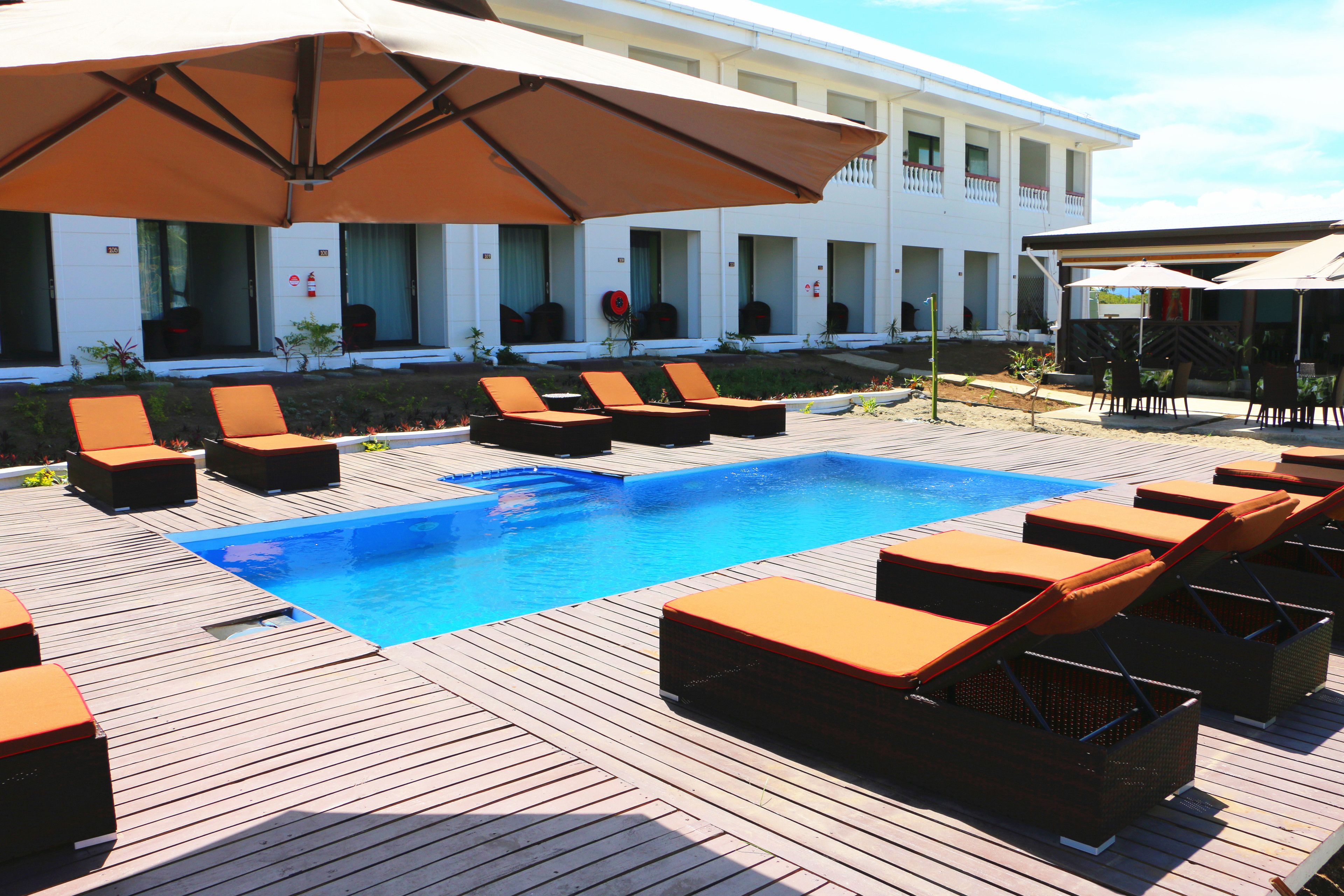 Outdoor pool, open 8:00 AM to 6:00 PM, pool umbrellas, sun loungers