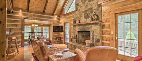 TV, fireplace, DVD player, books