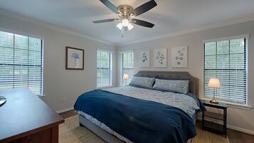 1 bedroom, desk, iron/ironing board, travel cot