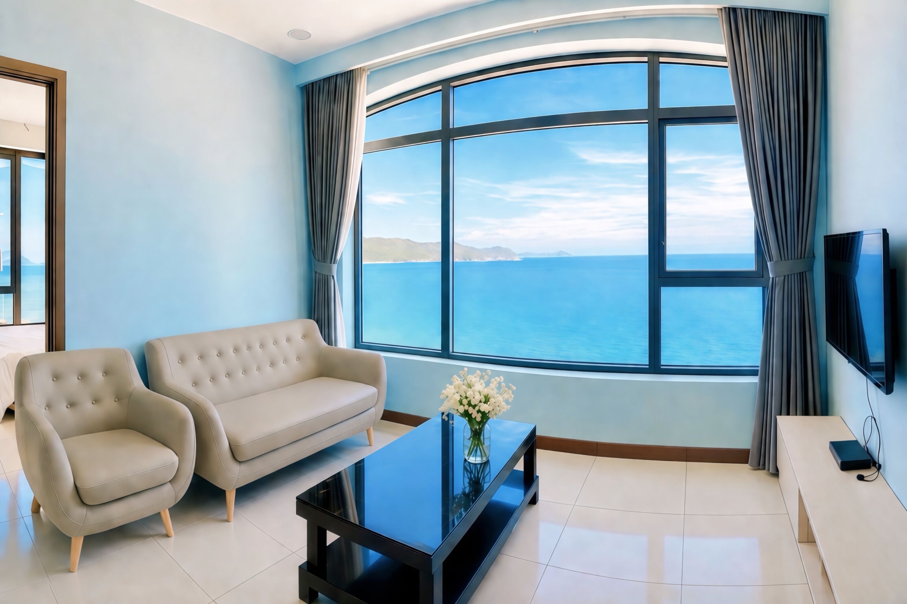 Apartamento panorâmico, 2 quartos | 2 quartos, roupas de cama premium, camas com colchões pillow-top