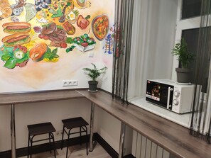 Shared fridge, microwave