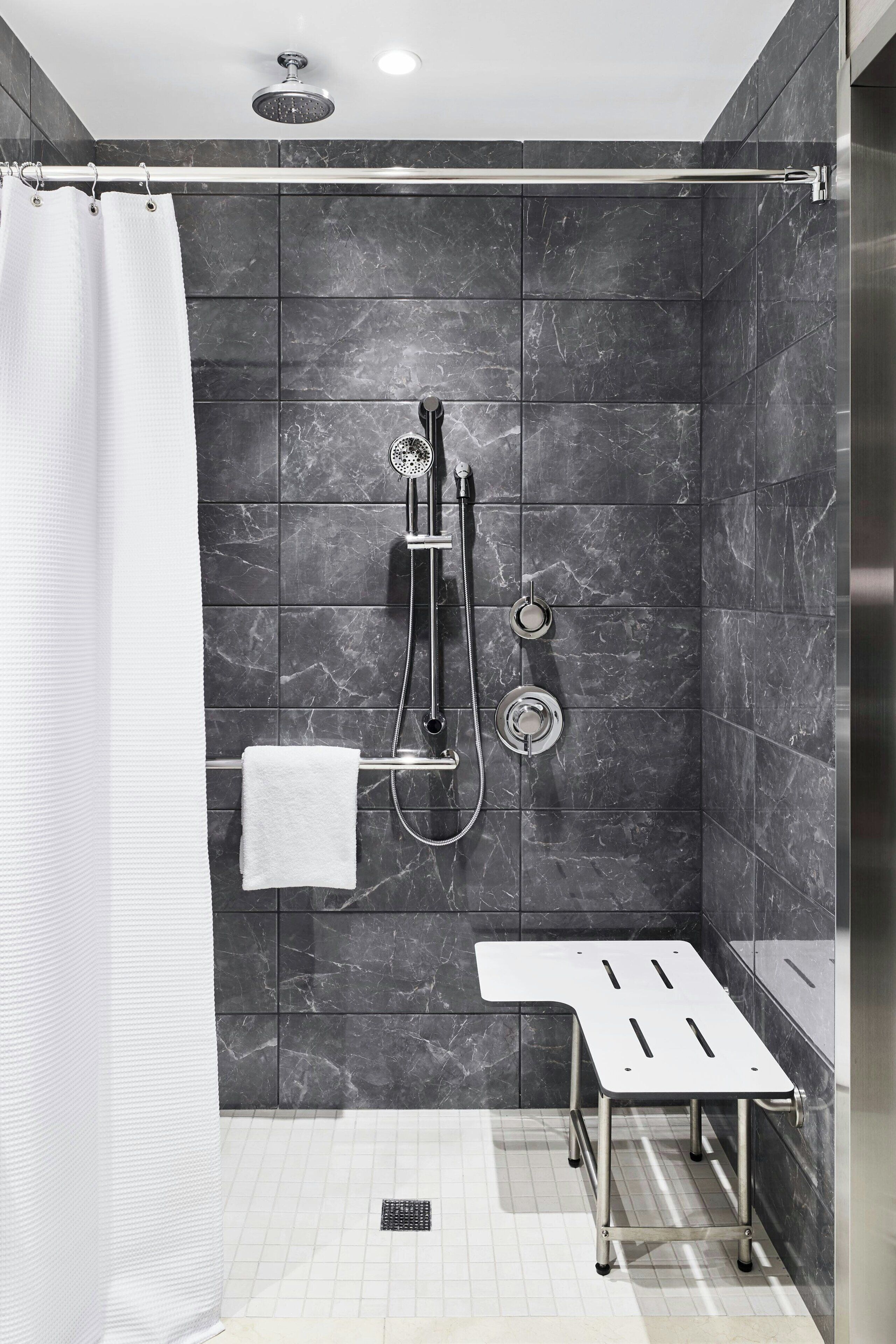 room, 2 queen beds, non smoking (mobility/hearing access, roll-in shwr) | bathroom | shower, rainfall showerhead, free toiletries, hair dryer