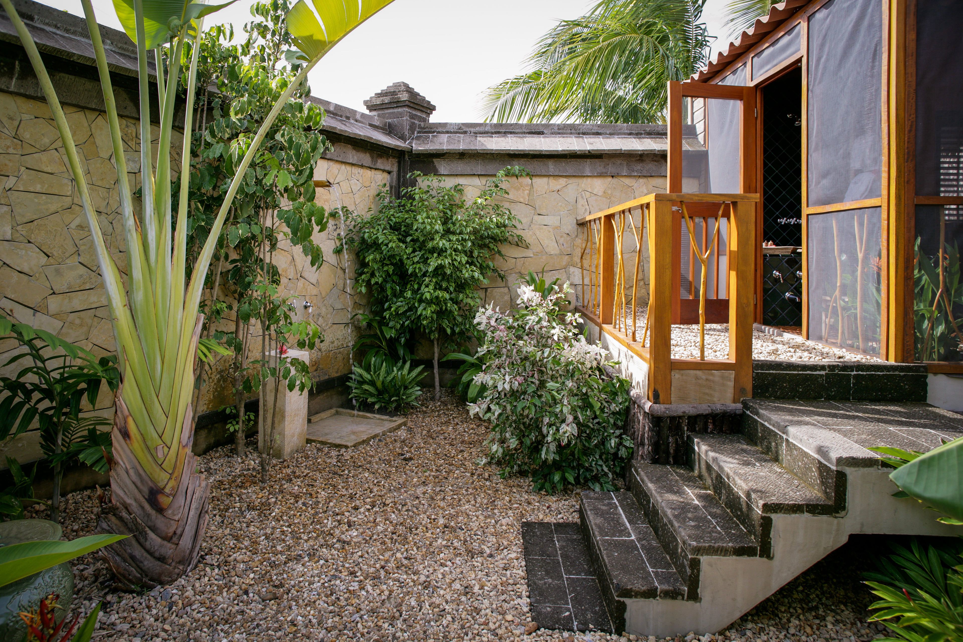 combined shower/bathtub, rainfall showerhead, hair dryer, bathrobes