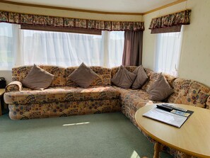 Mobile Home | Khu phòng khách | TV màn hình phẳng 32-inch có truyền hình kỹ thuật số, TV, lò sưởi 