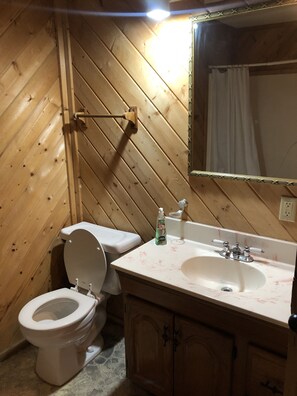 Brooksong | Bathroom | Combined shower/bathtub, jetted bath, towels, toilet paper