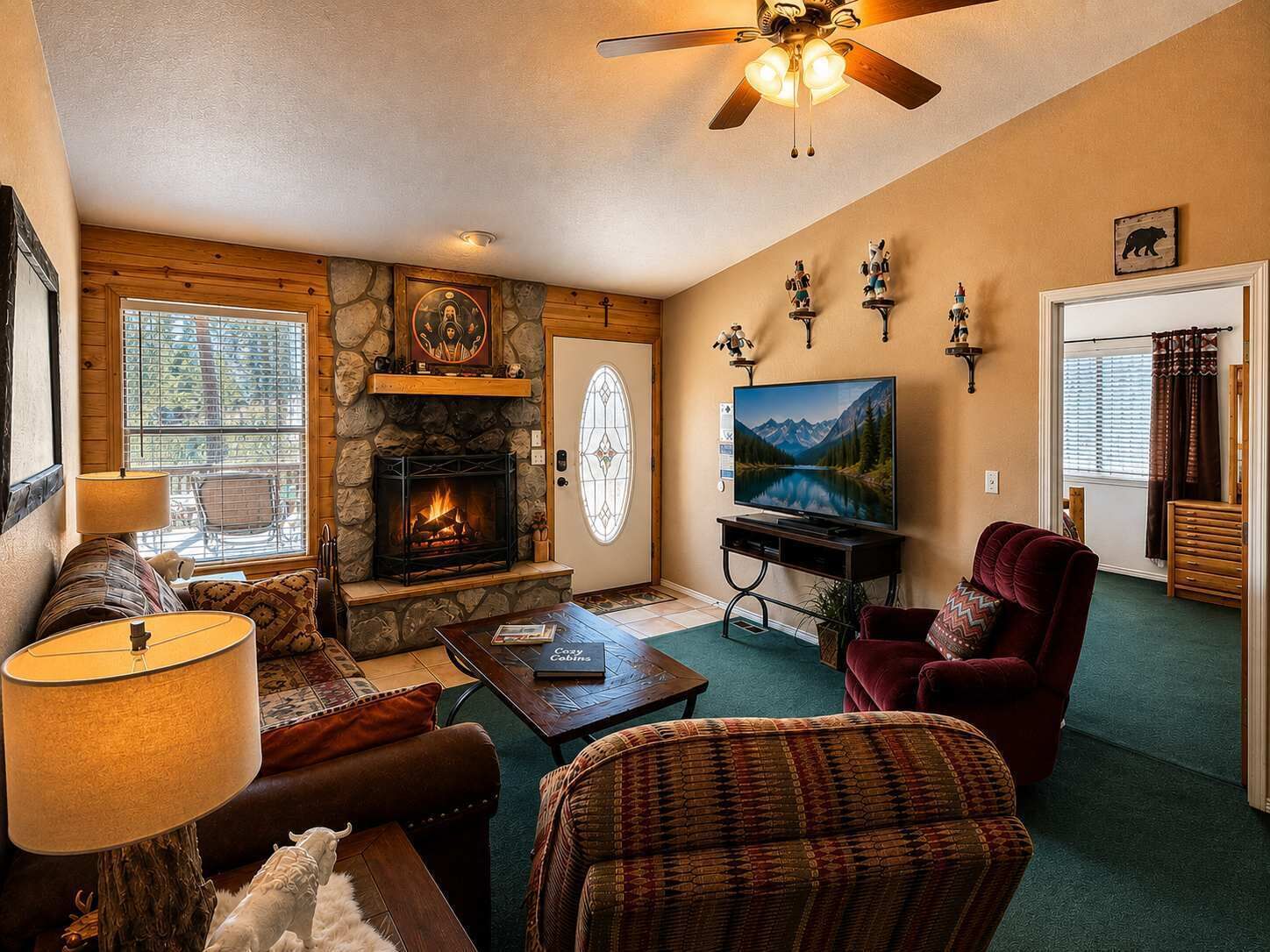 TV, fireplace, offices