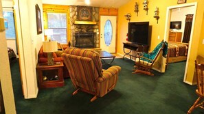 TV, fireplace, offices