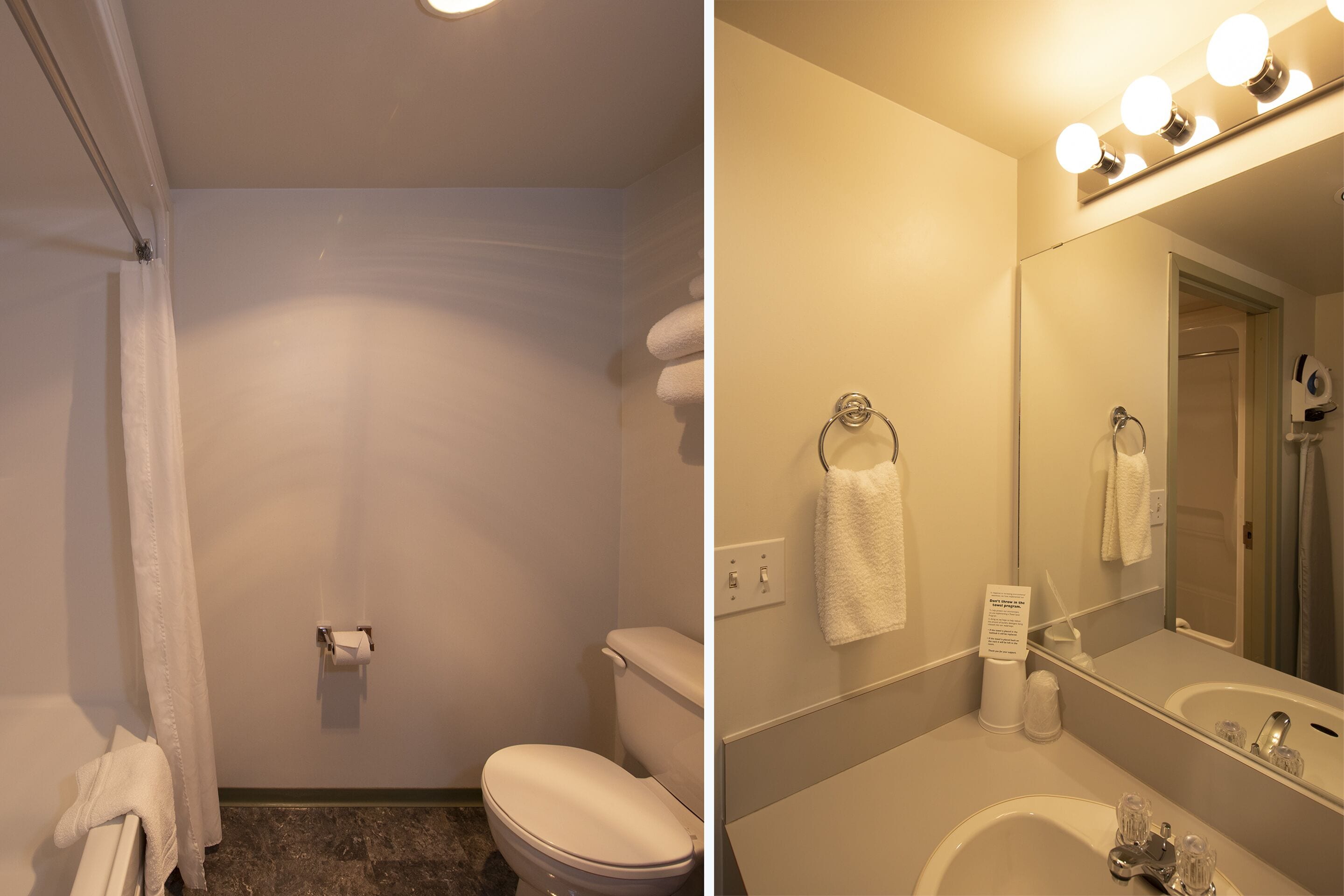 free toiletries, hair dryer, towels