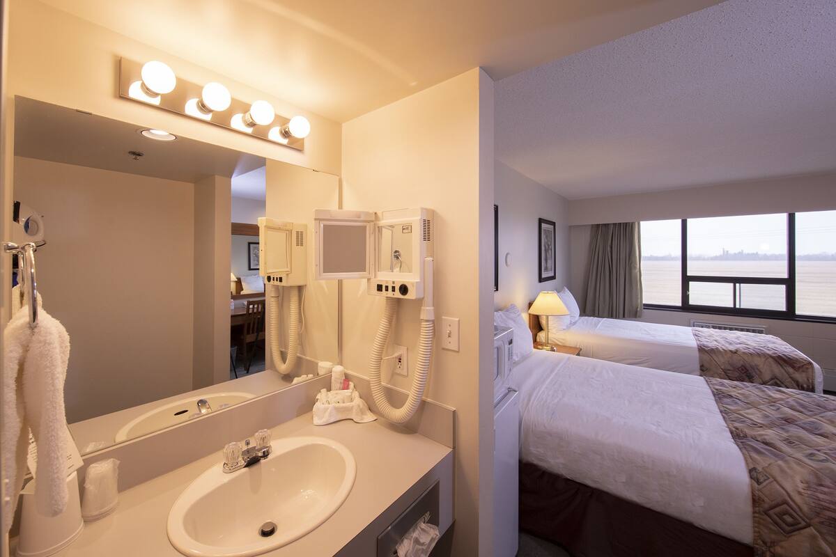 free toiletries, hair dryer, towels