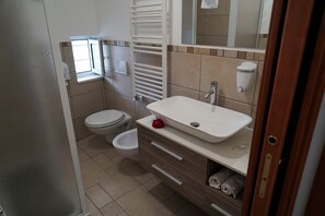 Regadera, secadora de cabello, bidet, toallas