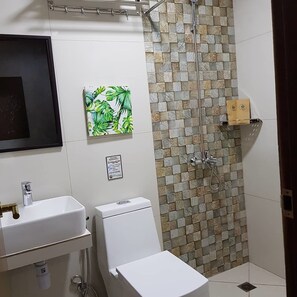 Aircon Beach Front | Bathroom | Shower, free toiletries, bidet, towels - Blue Pavilion Beach Resort (Infanta)