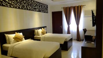 Desk, free WiFi, bed sheets