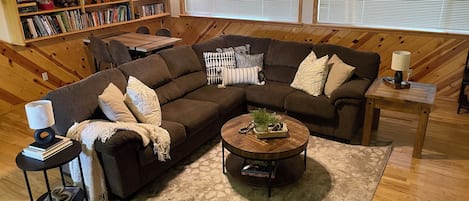 Smart TV, fireplace, video games, DVD player