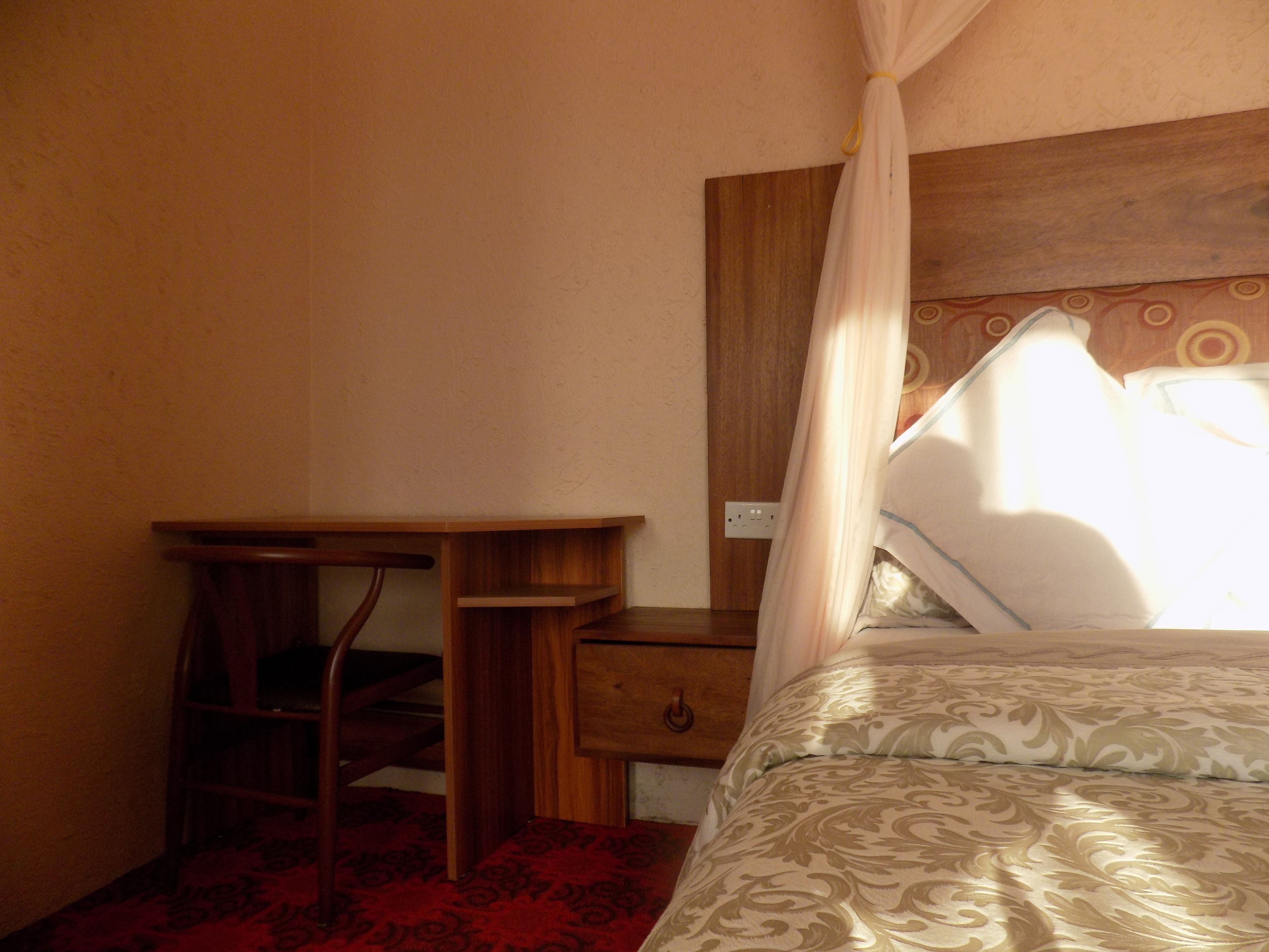 Desk, laptop workspace, blackout drapes, free WiFi