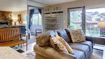 Smart TV, fireplace, DVD player, books