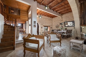 Traditional Villa, Multiple Bedrooms, Private Pool | Living area | Flat-screen TV, fireplace, DVD player - Kritiko Arhontiko (Apokoronas)