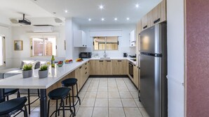 Villa, 3 Bedrooms | Private kitchen | Coffee/tea maker, full-size fridge, microwave, oven - Meneou Beachfront Villa 3 (Meneou)