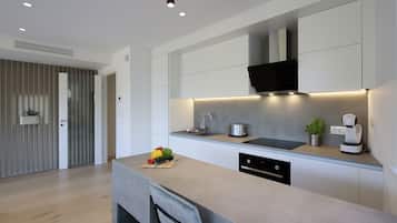 Apartment, Sea View (MM1) | Private kitchen | Fridge, oven, stovetop, dishwasher