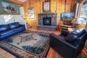 TV, fireplace, DVD player, video library