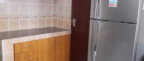 Fridge, microwave, oven, electric kettle