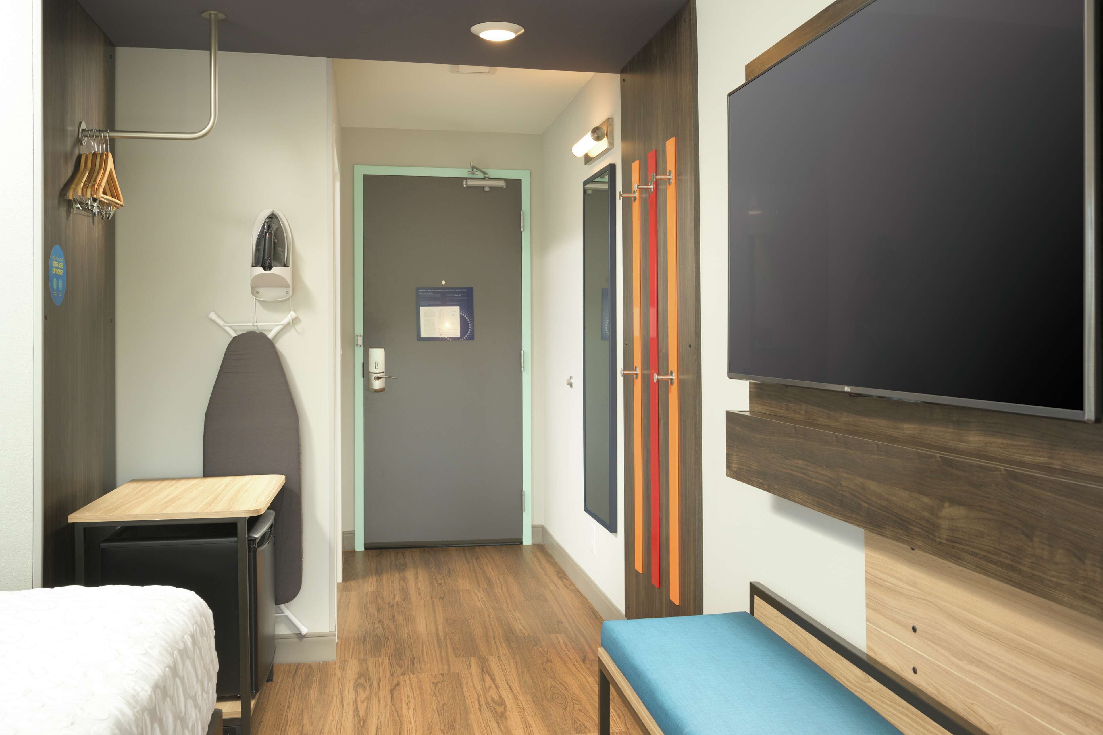 down duvets, desk, laptop workspace, iron/ironing board